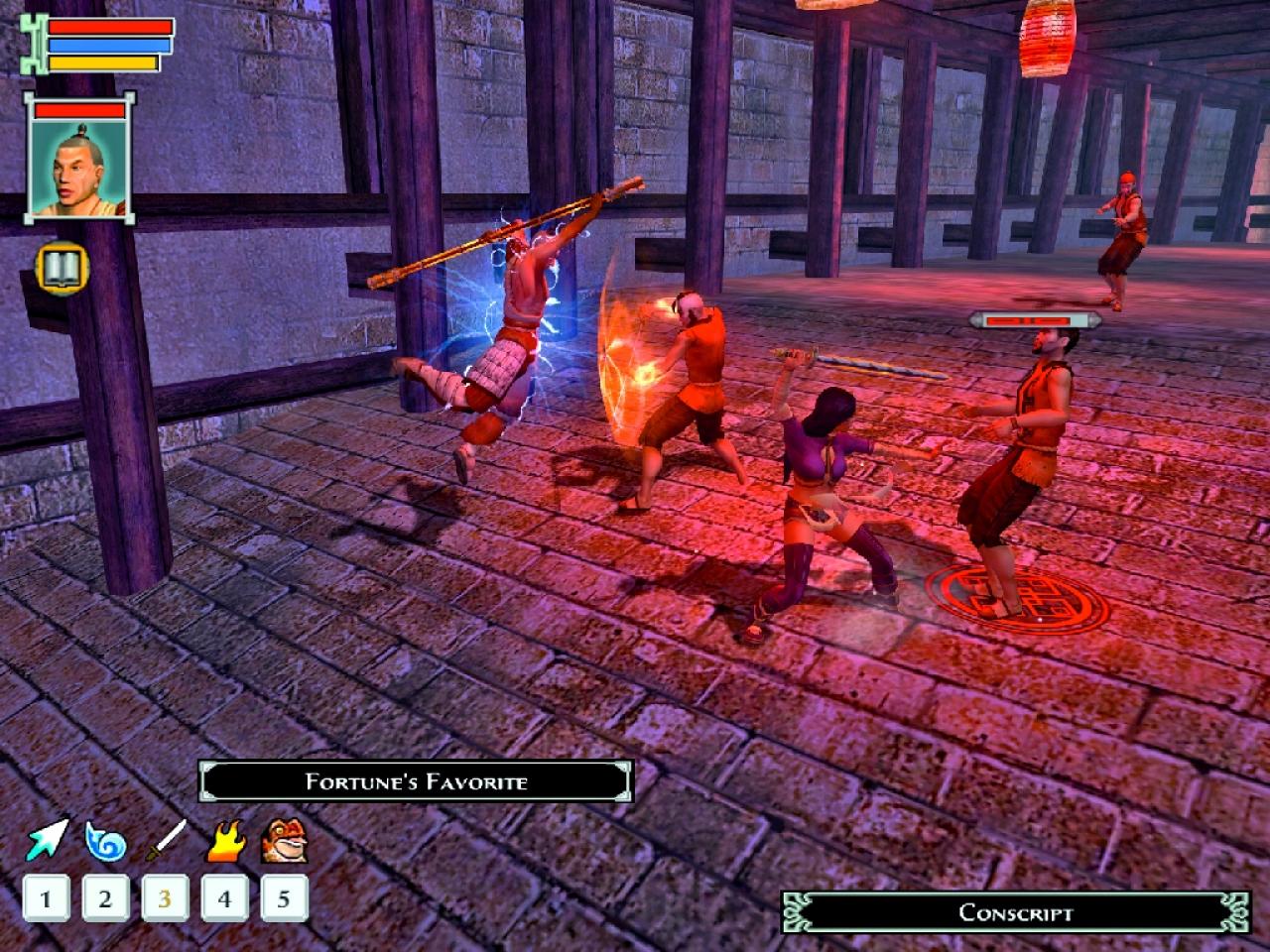 [22/03/2007] Links im Bild führt unser Begleiter einen schweren Hieb mit seinem Kampfstab aus. Sein Widersacher versucht (vergeblich) zu blocken, erkennbar an dem gelben Schein.