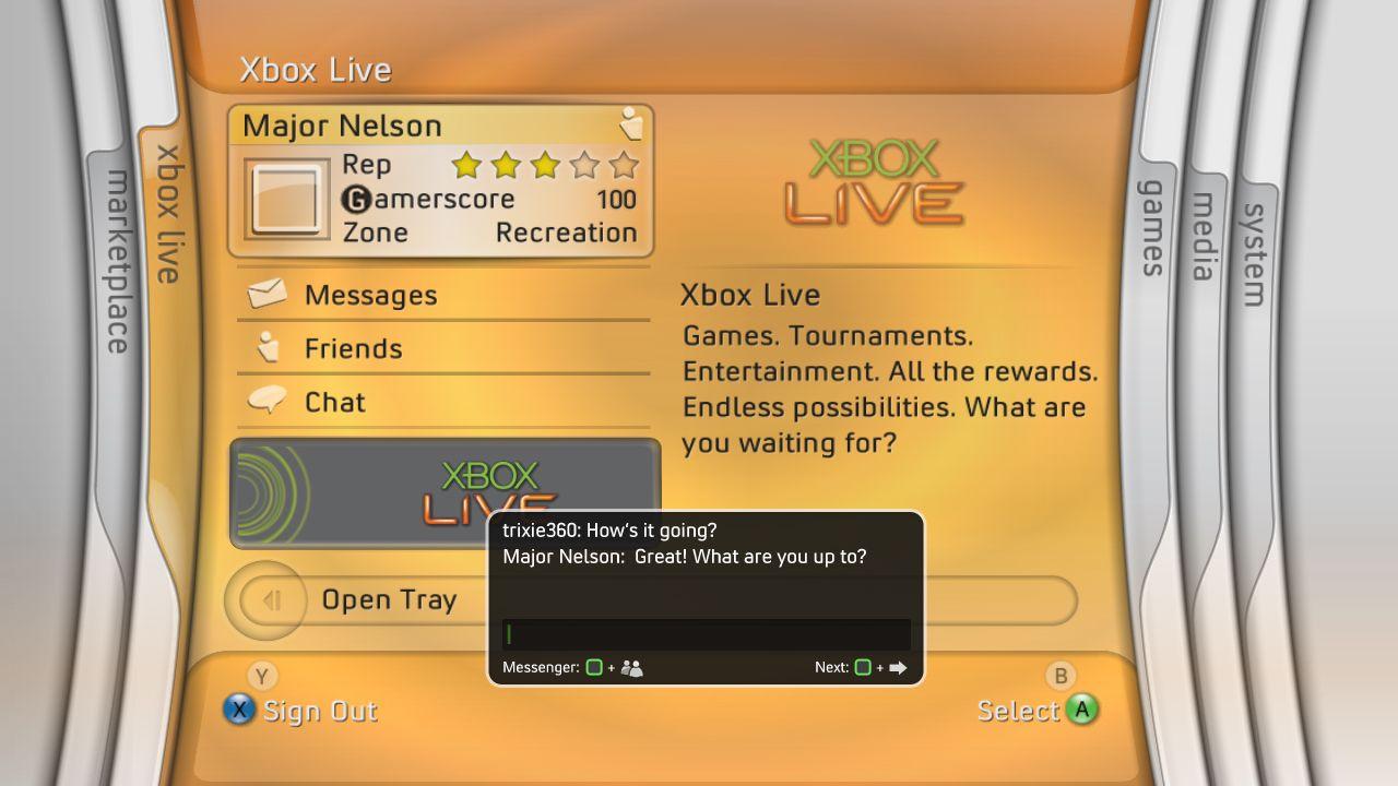 [08/05/2007] 22. November 2005: Xbox Live Marktplatz startat auf der Xbox 360. Über diesen Service ladet ihr euch Spiele, DLCs, Patches und mehr herunter. Am selben Tag startete auch das hier abgebildete Blades-Dashboard.