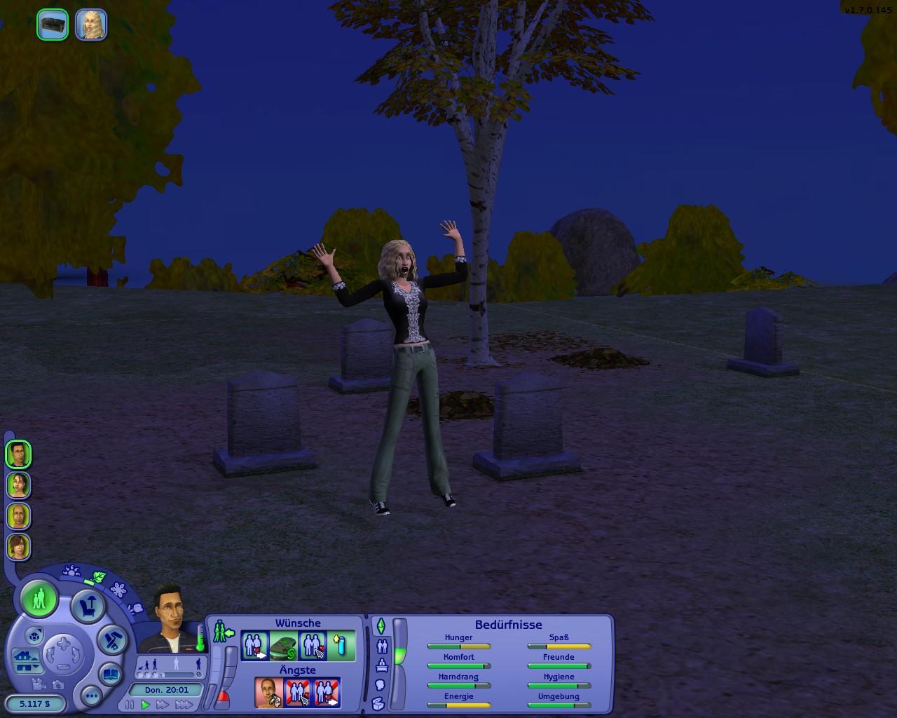 [16/08/2007] Schreck Manche Sims sind sensibel. Sehen sie einen Geist, können sie sich wörtlich zu Tode erschrecken und an Herzversagen sterben. Sicher ist der Sim nur auf einem Grundstück, auf dem es nicht spukt. Geist: rosa.