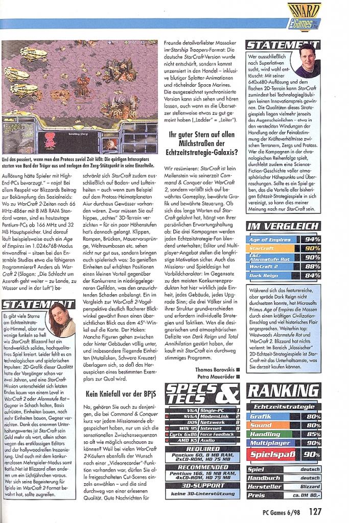 [16/10/2007] Starcraft 1: Test des Blizzard-Strategiespiels in PC Games 06/1998. (12)
