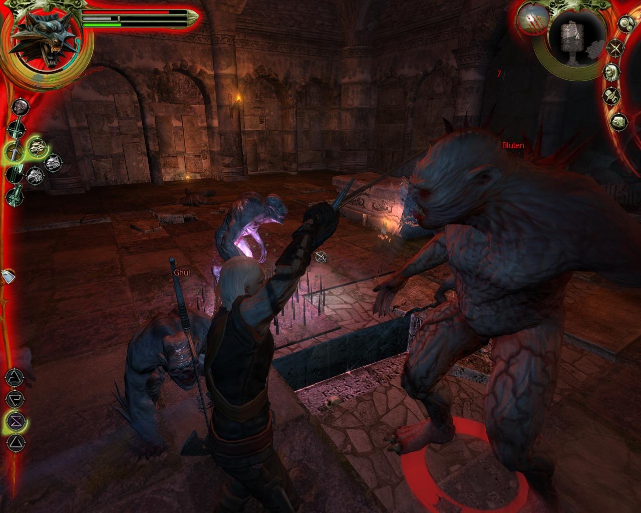 [28/11/2007] Kein Rollenspiel ohne lebenden Toten: In einer Gruft erhebt Geralt das Schwert gegen Ghule.
