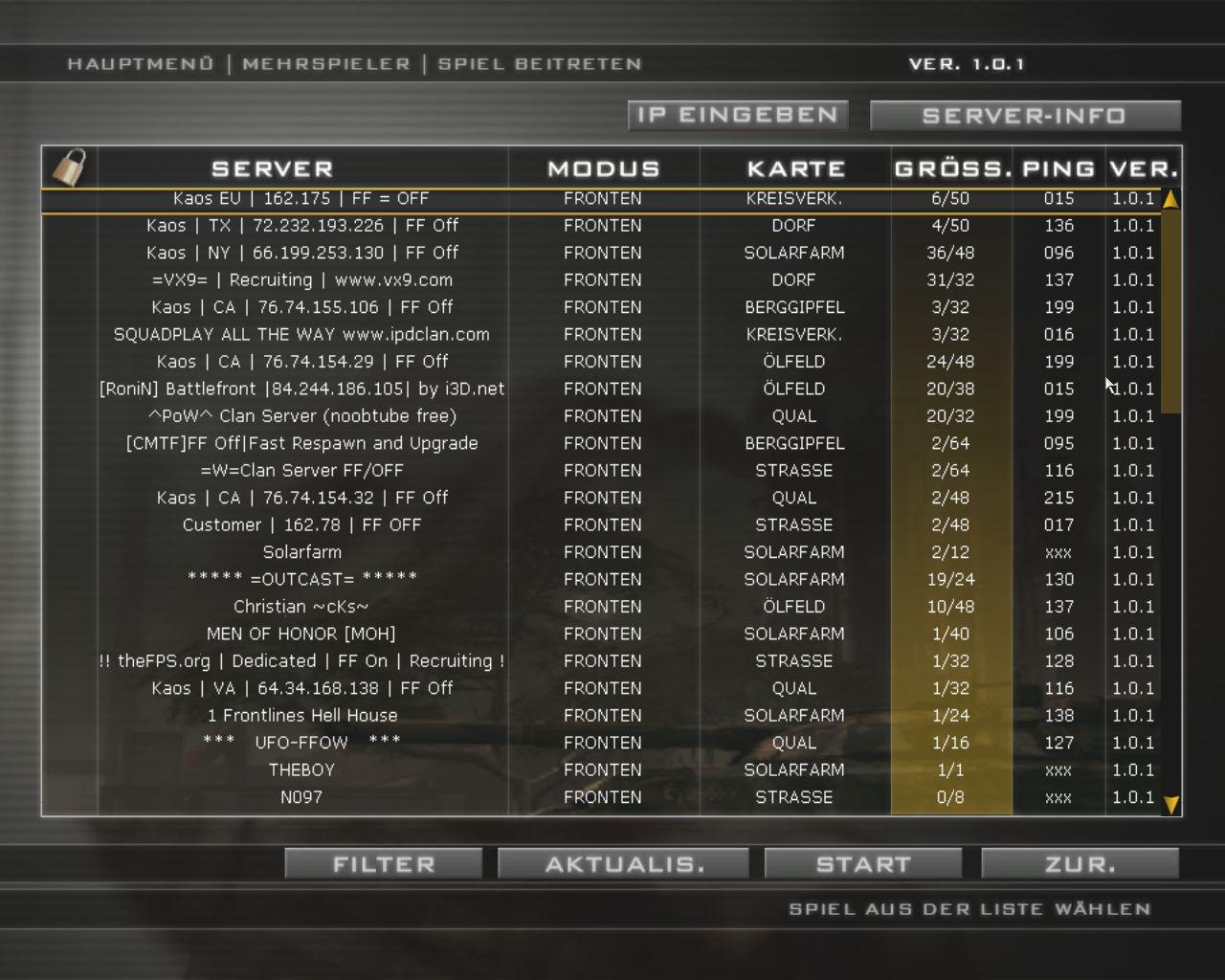 [26/03/2008] Größtes Ärgernis der Version 1.01 ist der kaum funktionierende Server-Browser. Hier muss schnell was passieren!
