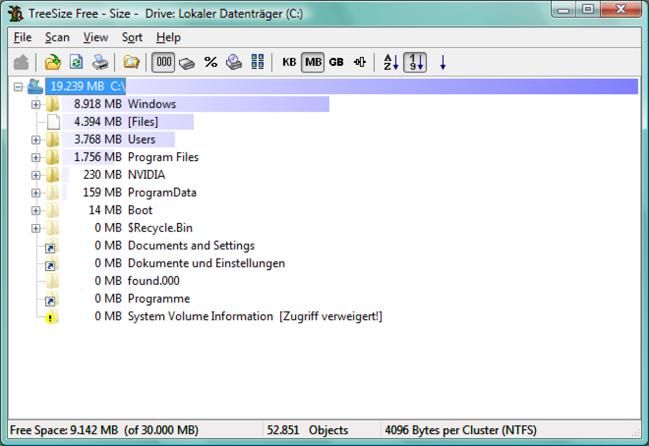 [14/05/2008] Treesize Free zeigt deutlich, welches Programm am meisten Platz belegt - in diesem Fall ist die Sache recht eindeutig.