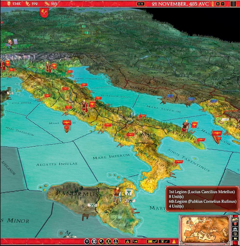 [06/05/2008] Europa Universalis: Rome spielt sich ausschließlich auf dieser Karte ab. Außerdem lässt sich der Bildausschnitt vergrößern und frei drehen, was allerdings unnötig ist.