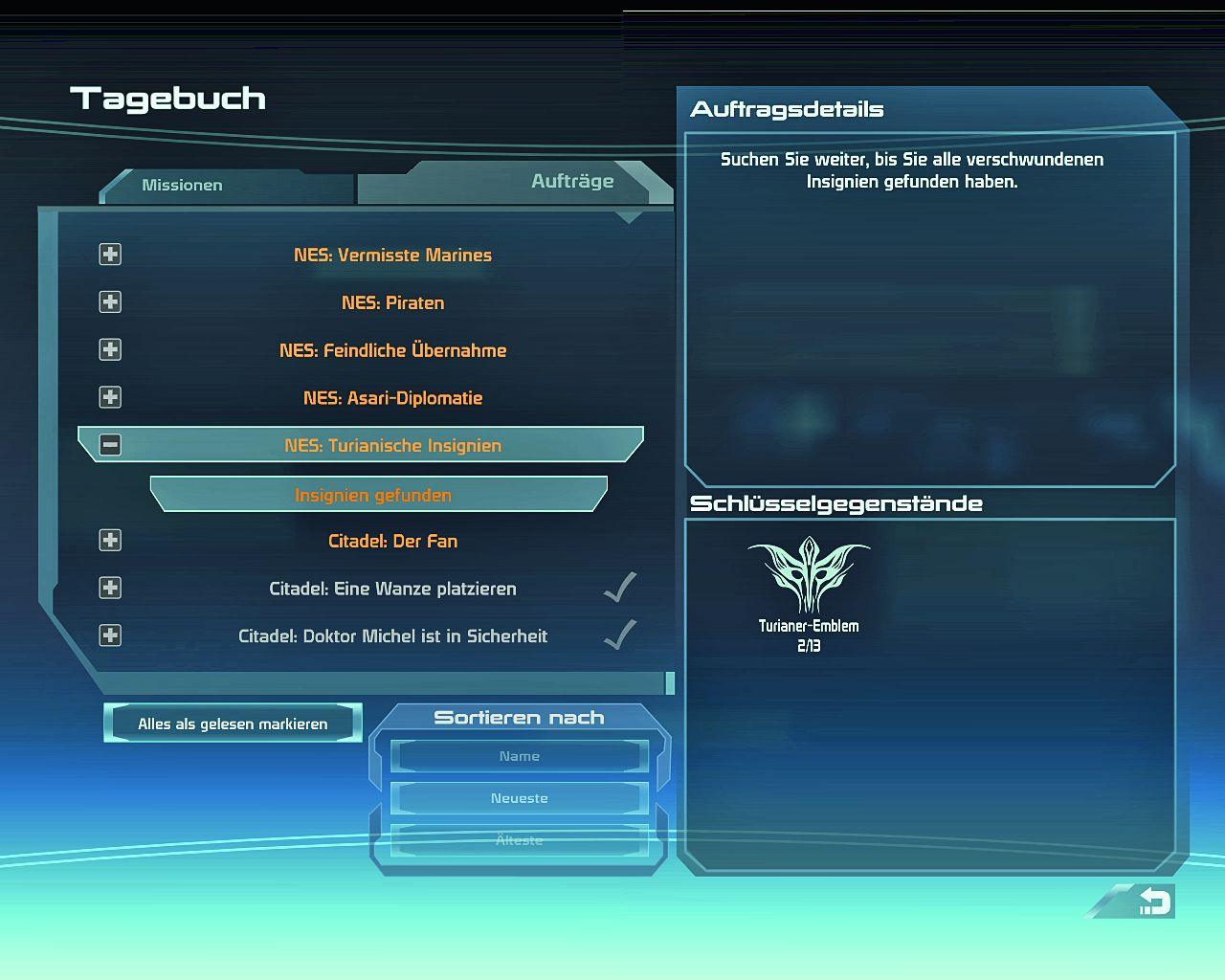 [27/06/2008] Wer wirklich viel Zeit in Mass Effect verbringen will, sollte sich die Sammelaufträge zu Gemüte führen. Hier haben wir is jetzt zum Beispiel nur zwei der turianischen Insignien gefunden.