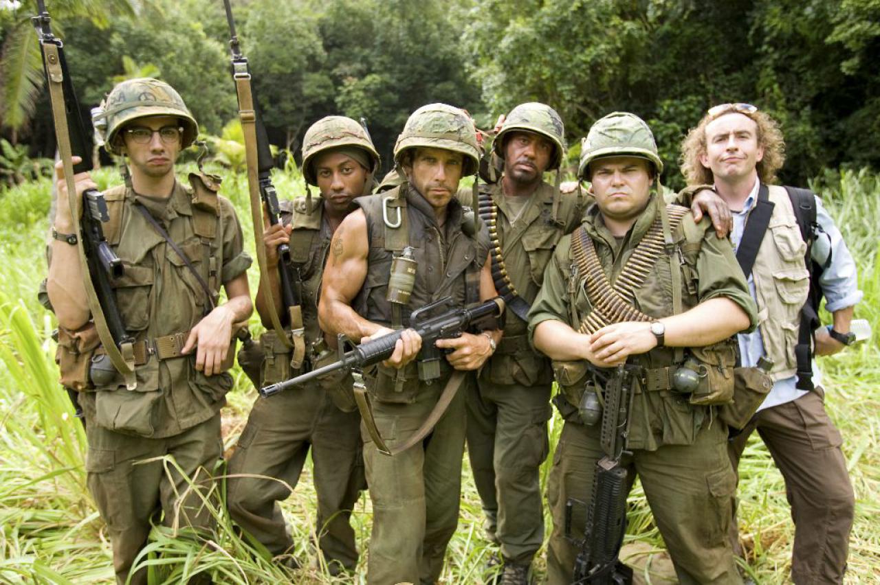[14/08/2008] Echte Helden (v. l. n. r.: Jay Baruchel, Brandon T. Jackson, Ben Stiller, Robert Downey Jr. und Jack Black) mit ihrem Regisseur (Steve Coogan, r.)