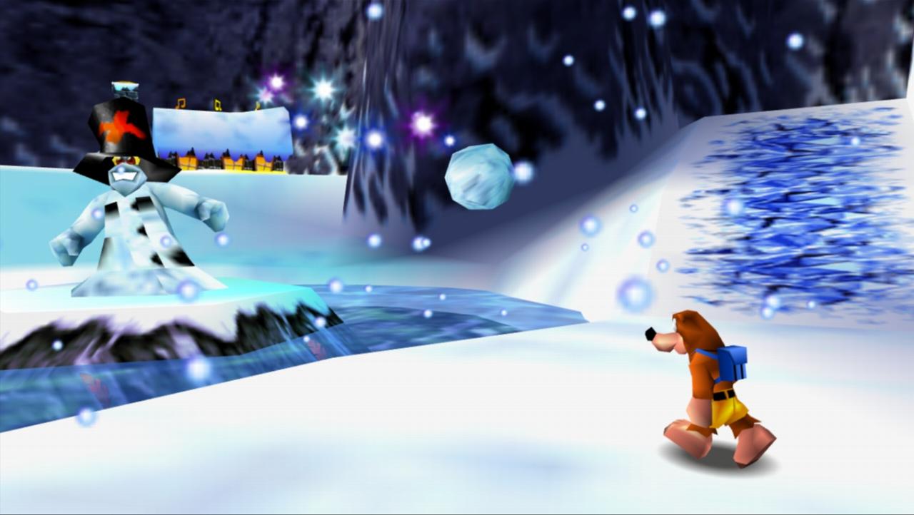 [29/09/2008] Das Schnee-Level in Banjo Kazooie ist eines der stimmungsvollsten in Rares legendärem Jump'n Run. Schließlich gibt es einen riesigen Schneemann und einen Weihnachtsbaum, die dieses winterliche Wunderland zieren.