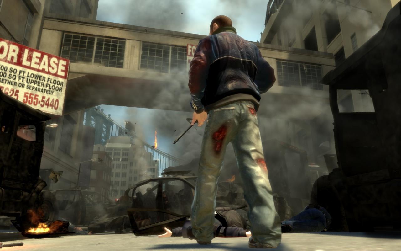 [19/11/2008] GTA 4: Besonders die Reaktionen der NPCs und der Umgebung machten in GTA 4 Eindruck. Wenn ihr beispielsweise einen NPC die Treppe hinunterschubst, fällt er die Stufen physikalisch korrekt herunter. Aber auch das Schadensmodell der Autos überzeugte.