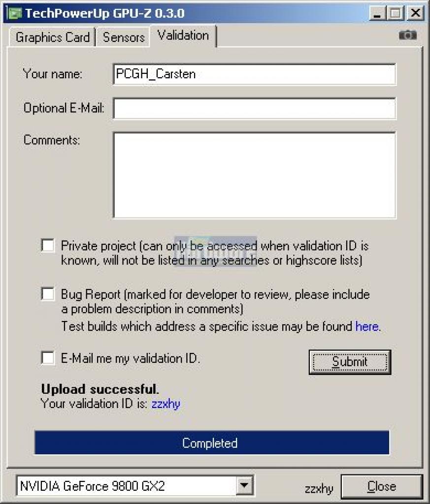 [05/12/2008] GPU-Z 0.3.0 - Validation der Ergebnisse.