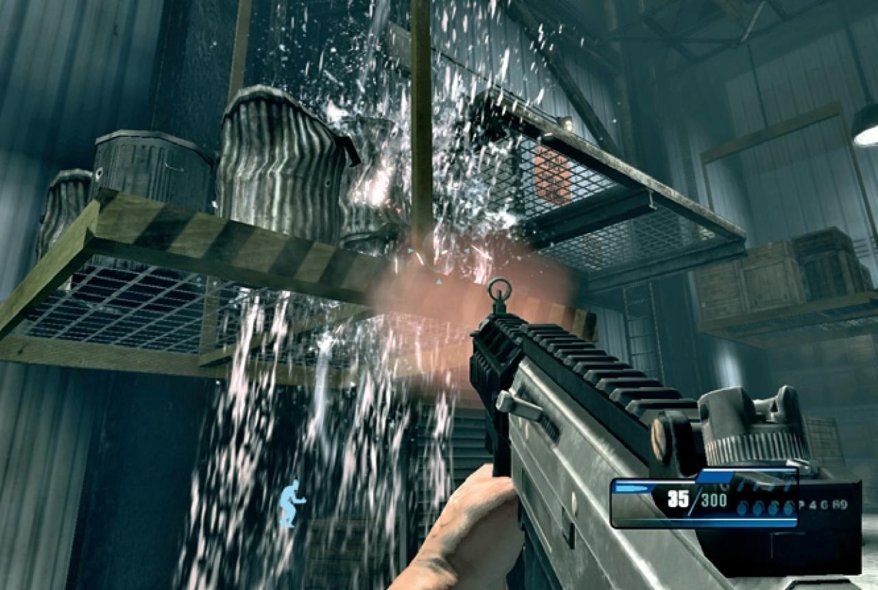 [23/12/2008] Eines der besseren Rätsel:Wenn Sie auf der einen Plattform die Fässer zerschießen, läuft Wasser aus und die hinterePlattform senkt sich.