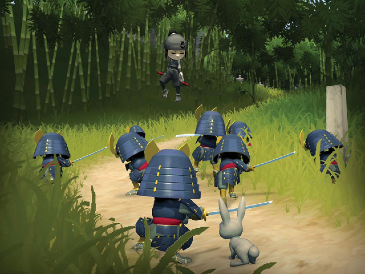 [20/01/2009] Mini NinjasIn diesem Jump&Run-Spiel hagelt es Extrapunkte, wenn Sie die feindlichen Patrouillen unbemerkt passieren. Dazu verwandelt man sich am besten in ein unaufälliges Tierchen (wie diesen Hasen) und hoppelt an den Widersachern vorbei.