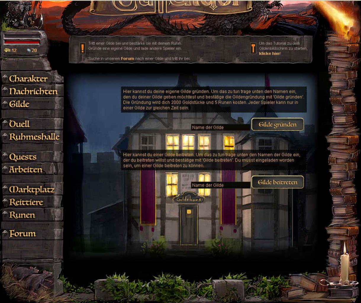 [20/01/2009] Auch Gilden gibt's in Quests of Gallendor. Hier versammeln sich Gleigesinnte.