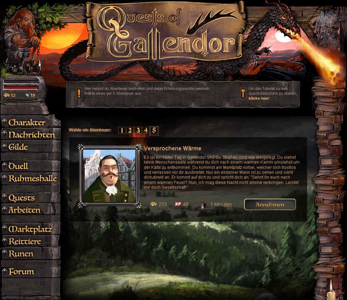 [20/01/2009] Jeweils fünf Aufgaben bietet Ihnen Quests of Gallendor. Erledigen Sie eine, rückt die nächste nach.