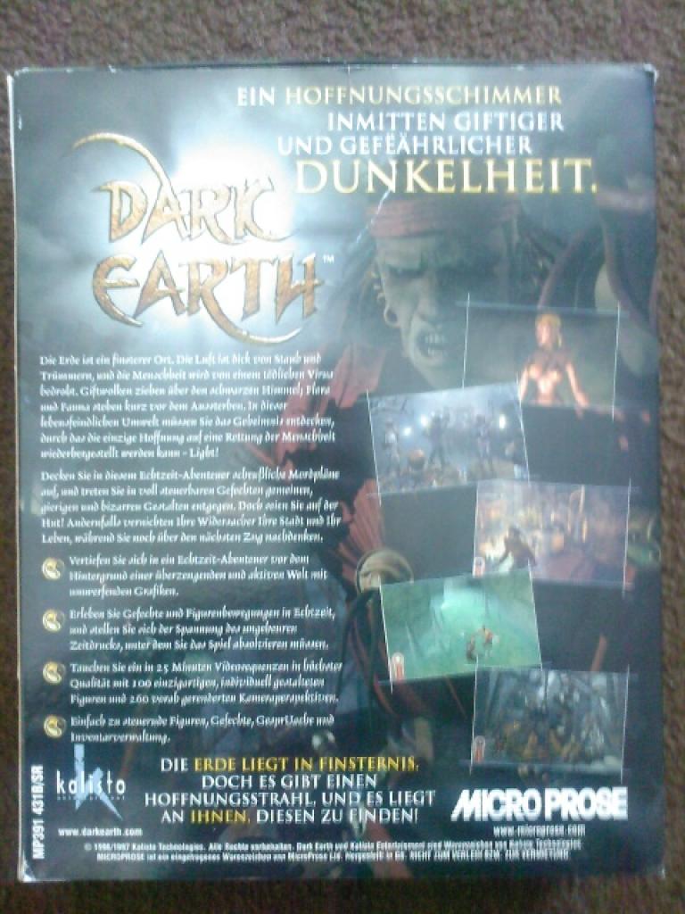 [12/01/2009] Eingesendet von Zorx aka M.B - Die Rückseite von Dark Earth. Nicht gfanz so ansprechend wie die Vorderseite, aber immerhin ...