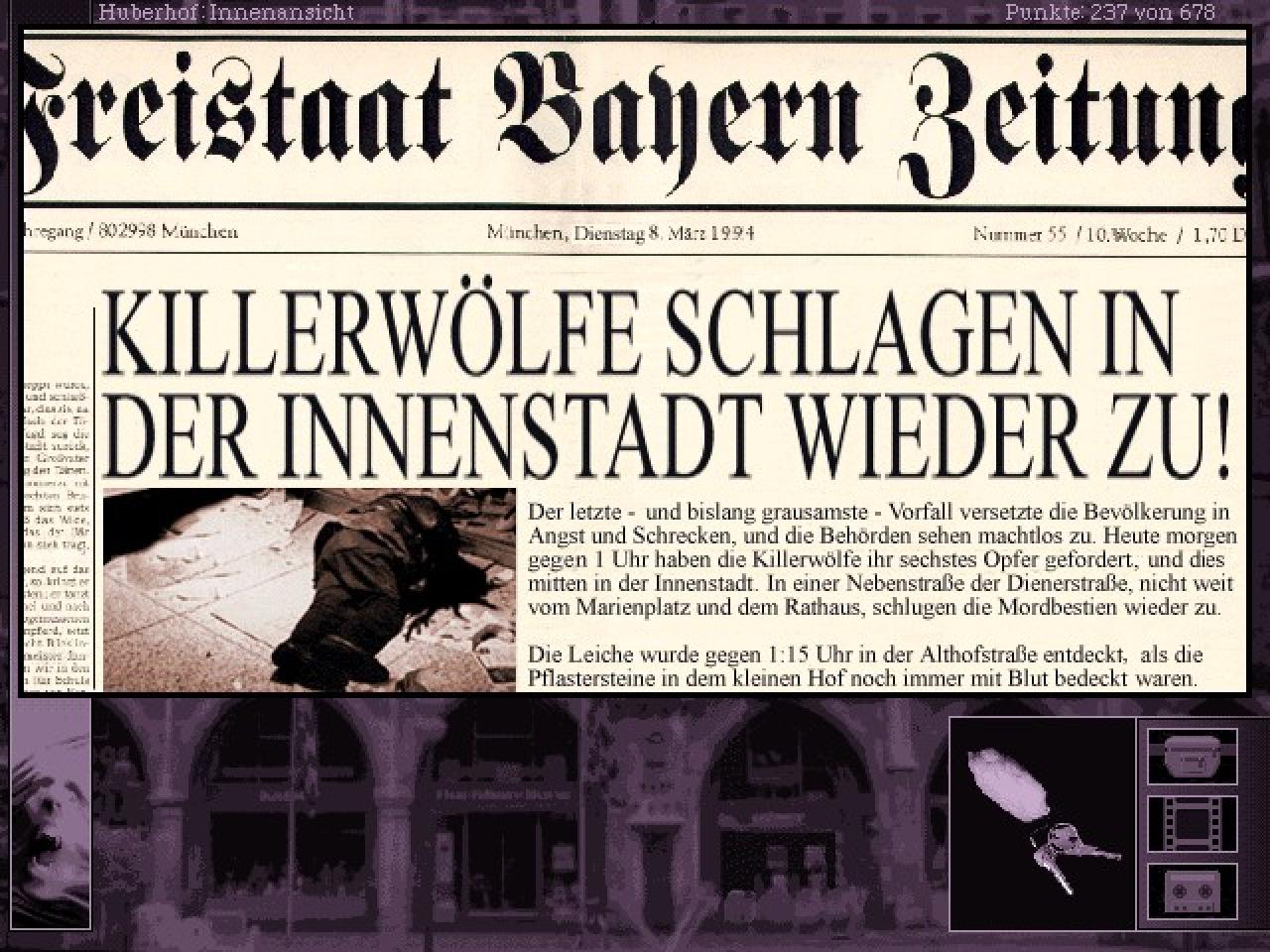 [16/01/2009] Gabriel Knight 2 zeichnete sich durch eine Besonderheit aus: Alle vom Spieler durchführbaren Aktionen wurden von echten Schauspielern gespielt. Der zweite Teil der Adventure Reihe spielt komplett in Deutschland. Gabriel streift auf Werwolfjagd durch München und gerät nebenbei in Kontakt mit der Geschichte Ludwigs des II. und Opern Richard Wagners.