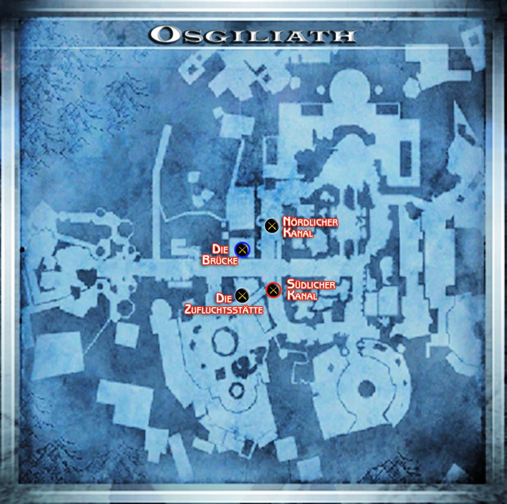 [14/01/2009] Auf der Karte »Osgiliath« werden Sie nicht viele Verschnaufpausen bekommen! Die vier Eroberungspunkte befinden sich beinahe übereinander, und wenn Sie in einem Deathmatch wieder in die Partie einsteigen, landen Sie womöglich direkt in einem hitzigen Gefecht. Bogenschützen haben hier leichtes Spiel, wenn es ihnen gelingt, sich von feindlichen Nahkämpfern fernzuhalten und Ihre Gegner stattdessen aus sicherer Entfernung unschädlich zu machen.Tipps & Tricks: Eroberung- Seien Sie auf der Hut, wenn Sie sich an den Rändern der Brücke bewegen, nahe des Wassers. Ein Stoß, der Sie nach hinten schleudert, oder ein schlecht getimter Sprung könnten Sie leicht über die Kante befördern!- Beide Teams sind in der Lage, rasch zum Kanal-Kontrollpunkt vorzurücken. Die nördlichen und südlichen Kanäle können von einem koordinierten, gut zusammenarbeitenden Team überrannt werden. Begeben Sie sich zum ersten Kontrollpunkt und warten Sie, bis es so aussieht, als würde der Punkt an Sie fallen, und stürmen Sie dann mit dem Gro Ihrer Streitmacht zum zweiten Eroberungspunkt, ehe er neutral wird, während Ihre übrigen Mitstreiter den ersten Punkt verteidigen. Sobald der erste Kanalpunkt fällt, wird der zweite Kanalpunkt ohne Vorwarnung von Gegnern belagert!- Von der Brücke aus können Bogenschützen jeden Kontrollpunkt einsehen, aber behalten Sie Ihre Umgebung im Auge oder sorgen Sie für verbündete Unterstützung, da es zwei Routen zu dieser Position gibt. Und Sie wollen doch nicht die Klinge eines Kundschafters zu spüren bekommen, oder?- Setzen Sie Angriffe ein, die Gegner auf Treppen oder Brücken von den Beinen holen, um sie sich zügig vom Hals zu schaffen.- Es spielt keine große Rolle, wo auf dieser Karte Sie wieder in die Partie einsteigen, weil alles so dicht beisammen liegt. Allerdings sollten Sie Ihren ersten Angriff gut planen, um einsatzbereit zu sein, sobald Sie materialisieren! - Der Balkon auf der Rückseite des Altariumbereichs bietet einiges an guter Deckung und kann für einen Hinterhalt genutzt werden, um andere vorbeikommende Spieler zu überraschen.Tipps & Tricks: Team-Deathmatch- Greifen Sie in großer Zahl an, wann immer möglich. Deathmatches gewinnt man mit Teamarbeit, da das Konzentrieren der Feuerkraft auf schwächere Gegner beinahe augenblicklich schweren Schaden verursacht und die Feinde häufig komplett auslöscht.- Als Bogenschütze sollten Sie sich stets einen Scharfschützenpunkt suchen. Verschanzen Sie sich aber auf keinen Fall zu lange an dieser Stelle! Irgendwann kommt Ihnen mit Sicherheit ein Kundschafter auf die Schliche, und es ist ratsam, Ihren Feinden stets einen Schritt voraus zu sein, damit man Sie nicht unvorbereitet erwischt.- Auf dieser Karte können Kundschafter der entscheidende Faktor sein. Angesichts der vielen in hitzige Gefechte verstrickten Spieler überall um Sie herum ist es ein Leichtes, sich von hinten anzuschleichen und jemanden hinterrücks zu erdolchen, der seine Aufmerksamkeit auf andere Gegner konzentriert.- Als Krieger wartet auf den Straßen zum und vom Eroberungspunkt jede Menge Action auf Sie. Wann immer Sie Gegner entdecken, die sich in einer angreifbaren Position befinden, bauen Sie Schwung auf, indem Sie mit Vollgas loslaufen, und rammen Sie den nächstbesten Gegner mit der Schulter, um ihn von den Füßen zu holen.- Wenn Sie als Zauberer unterwegs sind, laden Sie Ihren »Blitzschlag« auf und halten Sie diesen Zauber einsatzbereit. Auf diese Weise sind Sie stets darauf vorbereitet, einer Gegnergruppe einen verheerenden Schlag zu versetzen.