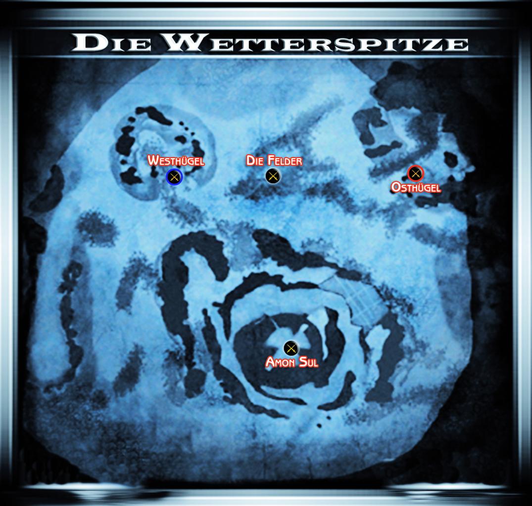 [14/01/2009] Die Wetterspitze ist die berühmt-berüchtigte Austragungsstätte zahlreicher Schlachten von Mittelerde - und einige weitere stehen noch bevor. Im Eroberungsmodus gibt es hier vier Eroberungspunkte, beim Team des Guten auf dem einen Hügel, beim Team des Bösen auf dem anderen Hügel und in den Feldern dazwischen. Amon Sul thront oben auf dem Berg im Süden, und das Team, das diesen Punkt erobern kann, beherrscht das Schlachtfeld … im wahrsten Sinne des Wortes!Tipps & Tricks: Eroberung- Nutzen Sie die Katapulte; das kann sehr wirkungsvoll sein!- Bogenschützen und Zauberer können sich auf den vielen Hügeln und Vorsprüngen überall auf der Karte auf die Lauer legen. Halten Sie nach einer erhöhten Position Ausschau, wenn Sie vorhaben, Gegner aus dem Hinterhalt zu beharken; besonders Amon Sul, von wo aus man das gesamte Schlachtfeld überblickt, ist hierfür bestens geeignet.- Aller Wahrscheinlichkeit nach kämpfen die Teams als erstes um die Kontrolle über die Felder, die direkt zwischen den beiden Stützpunkten liegen. Es ist sehr wichtig, diesen Punkt zu halten, nicht bloß, um Siegpunkte zu erlangen, sondern um einen sicheren Ort für künftige Wiedereintritte ins Spiel zu haben! Dadurch, dass Sie nach Ihrem Hinscheiden näher an der feindlichen Basis wieder auftauchen, haben Sie einen beträchtlichen Vorteil.- Amon Sul ist strategisch von größter Bedeutung. Sie müssen eine geballte Streitmacht den Hügel hochschicken, um den höchsten Punkt der Karte einzunehmen und ihn dann mit einigen Schlüsselverteidigern zu halten, die in der Nähe des Hauptpfads und entlang der äußeren Ruinen postiert werden. Die Kontrolle über die Felder wechselt meistens, deshalb gewinnt am Ende vermutlich das Team, dem es gelingt, Amon Sul zu halten.- Das Team, das den zentralen Kontrollpunkt einnimmt, kontrolliert damit auch die Riesen, die in diesem Bereich der Karte ins Spiel einsteigen.- Das Team des Guten kann Aragorn freischalten. Besonders in Amon Sul erweist sich Aragorn mit seinen beeindruckenden Energieattacken und seiner robusten Gesundheit als unschätzbarer Mitstreiter!Tipps & Tricks: Team-Deathmatch- Als Krieger wartet auf den Feldern und auf den Vorsprüngen hoch nach Amon Sul jede Menge Action auf Sie! Wann immer Sie Gegner entdecken, die sich in einer angreifbaren Position befinden, bauen Sie Schwung auf, indem Sie mit Vollgas loslaufen, und rammen Sie den nächstbesten Widersacher mit der Schulter, um ihn von den Füßen zu holen!- Greifen Sie in großer Zahl an, wann immer möglich. Deathmatches gewinnt man mit Teamarbeit, da das Konzentrieren der Feuerkraft auf schwächere Gegner beinahe augenblicklich schweren Schaden verursacht und die Feinde häufig komplett auslöscht.- Wenn Sie als Zauberer unterwegs sind, laden Sie Ihren »Blitzschlag« auf und halten Sie den Zauber einsatzbereit. Auf diese Weise sind Sie stets darauf vorbereitet, einer Gegnergruppe einen verheerenden Schlag zu versetzen, sobald sich Ihnen die Chance dazu bietet!- Das Team des Bösen kann einen Nazgûl freischalten. Der Nazgûl ist das Gegenstück zu Aragorn. Machen Sie sich die Spezialfähigkeiten des Ringgeists zunutze, um Amon Sul einzunehmen; vernichten Sie normale Klassen im Kampf Mann gegen Mann oder schicken Sie den Nazgûl zu einem der unteren Eroberungspunkte, um das Blatt dort zu Ihren Gunsten zu wenden!