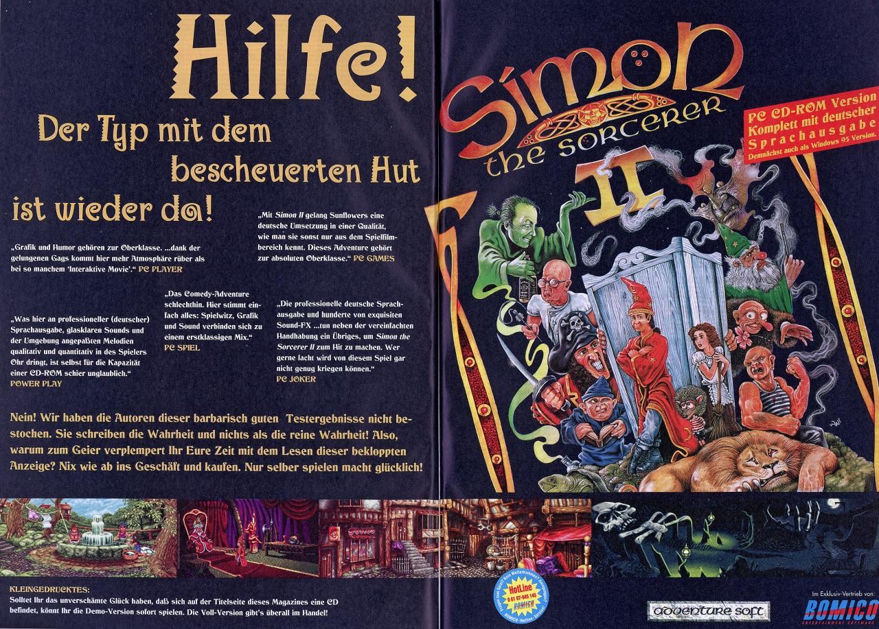 [13/03/2009] Hilfe! Der Typ mit dem bescheuerten Hut ist wieder da! Als ob das sein einziges Problem wäre. Schauen Sie sich die groteske Klamottenwahl mal genauer an: Simon trägt Springerstiefel, eine blaue Jeans, die Frisur von Steven Seagal in seinen besten Jahren und einen kecken Umhang noch dazu. Die PC Player weiß das in perfektem Denglisch zu kommentieren: „[…] mehr Atmosphäre als bei so manchem ‚Interaktive Movie‘“ soll in Simon 2 stecken. Interessant.