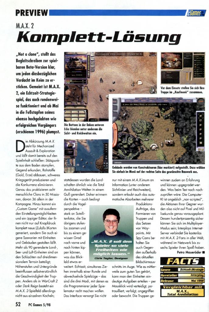 [15/04/2009] Achtung! Es handelt sich hierbei nicht um den Dungeon-Siege-, Space-Siege-, Demigod-Chris Taylor sondern um den Fallout (dt.)-, Fallout 2 (dt.)-, M.A.X. 2-Chris Taylor.