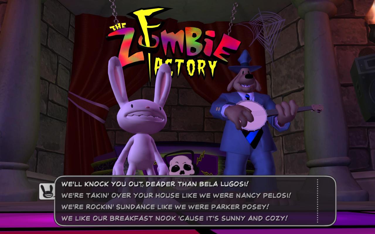 [23/04/2009] Sam & Max: Season Two – Night of the Raving Dead (2008)Gastauftritt in Deutschland: Um eine Zombie-Apokalypse zu verhindern, besuchen Sam & Max einen Nachtclub voller Vampire. Der wird kurzerhand vom detektivischen Duo okkupiert. Night of the Raving Dead gilt als Enttäuschung innerhalb von Season Two. Mit dabei: Ein Emo-Vampir namens Jurgen und sein Schloss in Stuttgart.