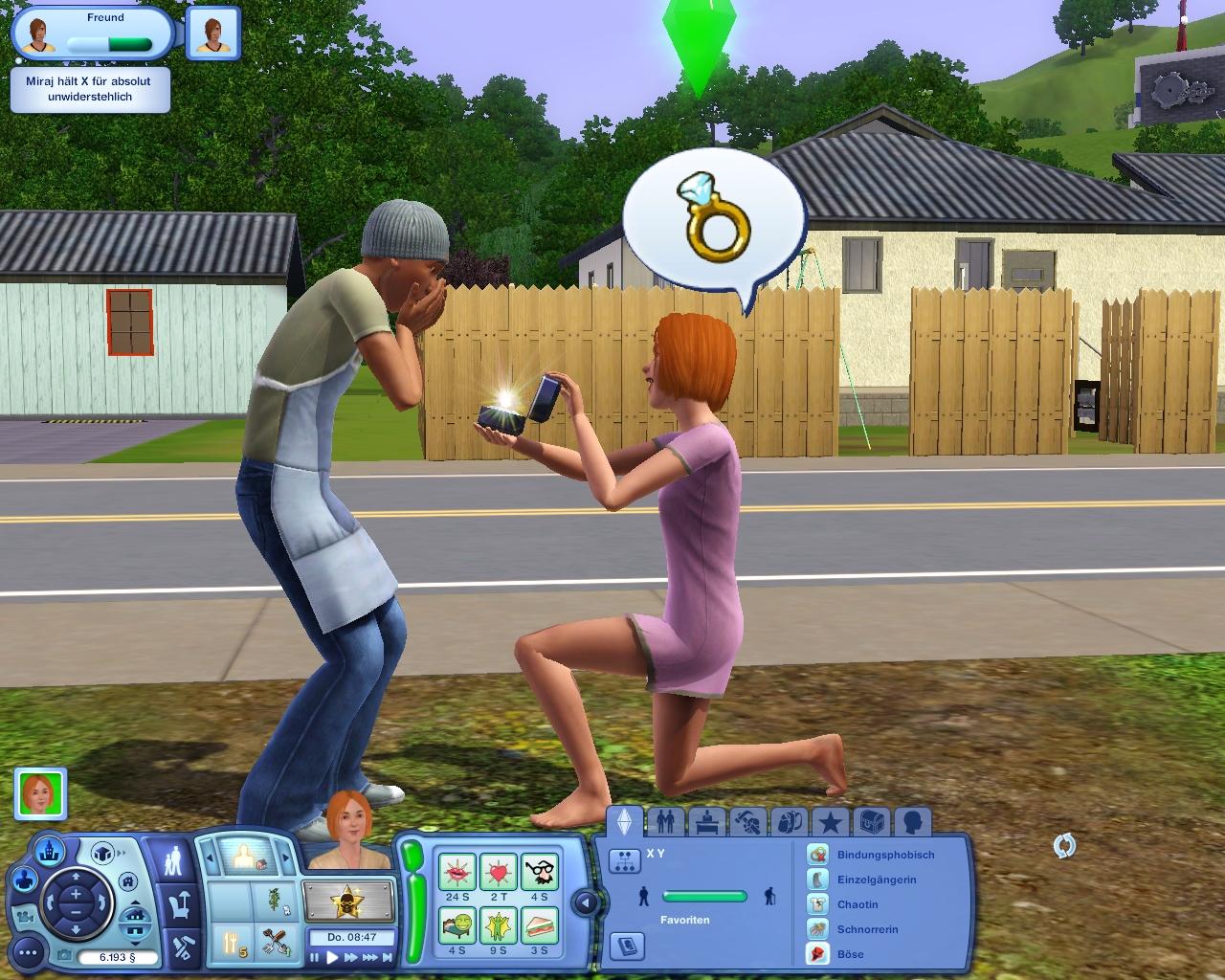 [19/06/2009] Auch die Sims lernen ihre Lebenspartner häufig am Arbeitsplatz kennen. Hier macht eine verliebte Roswitha dem Küchenjungen einen Heiratsantrag.