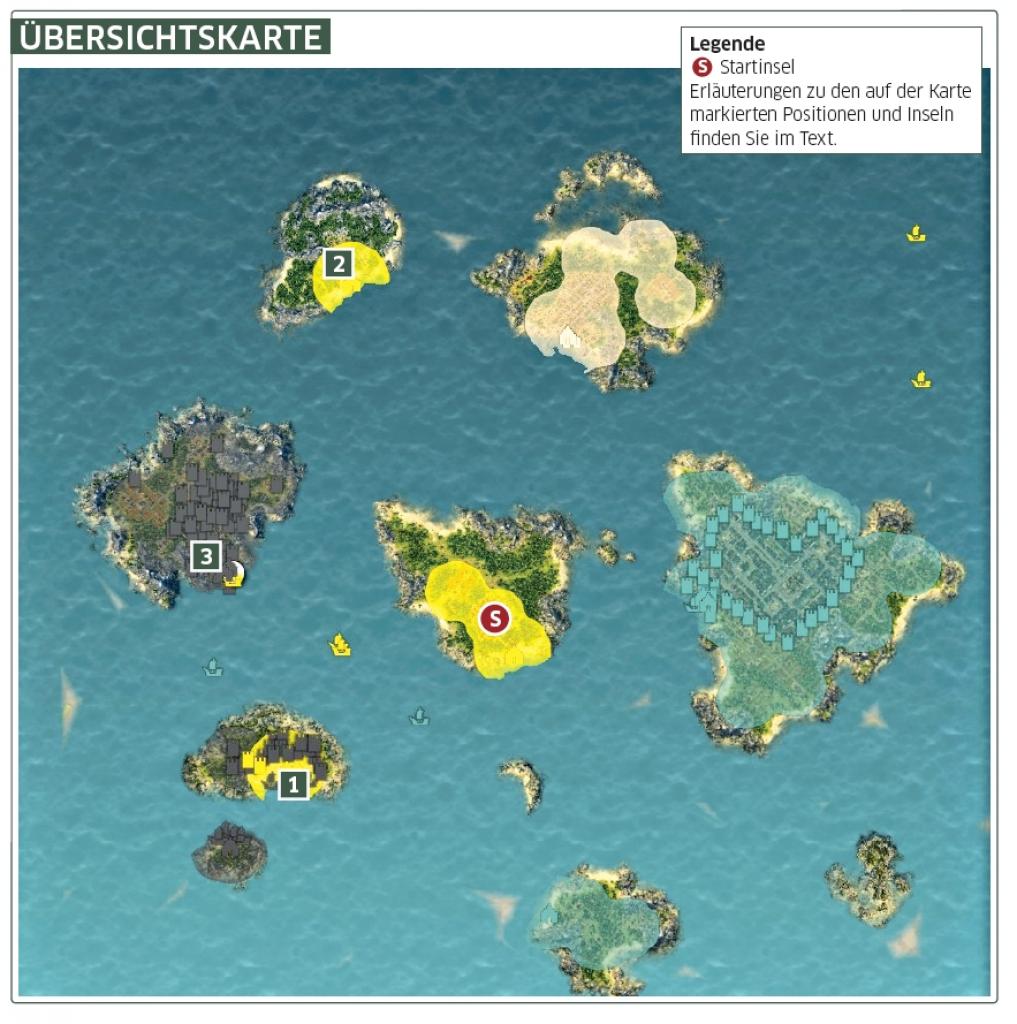 [23/06/2009] Übersichtskarte zu Anno 1404 - Komplettlösung: Mission 3 - Aufbruch ins Gelobte Land