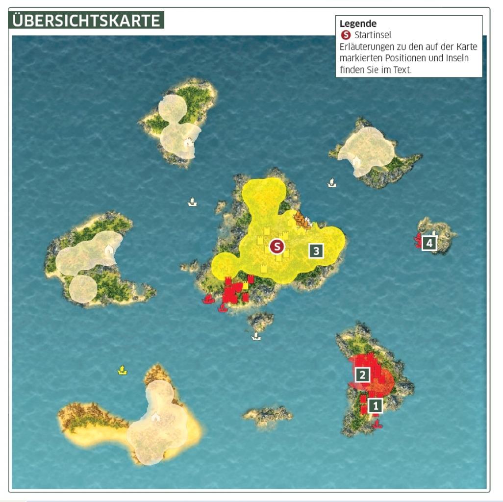 [23/06/2009] Übersichtskarte zu Anno 1404 - Komplettlösung: Mission 6 - In der Falle
