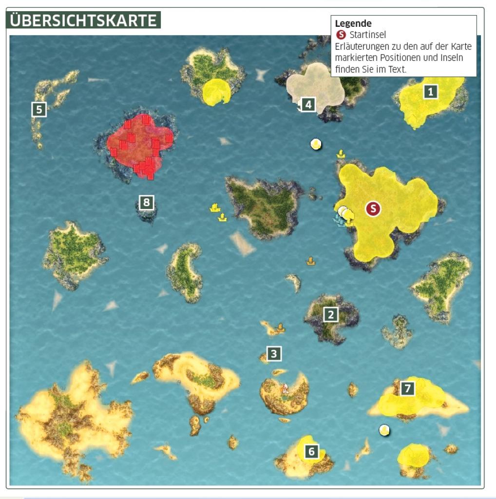 [23/06/2009] Übersichtskarte zu Anno 1404 - Komplettlösung: Mission 8 - Säulen der Gerechtigkeit
