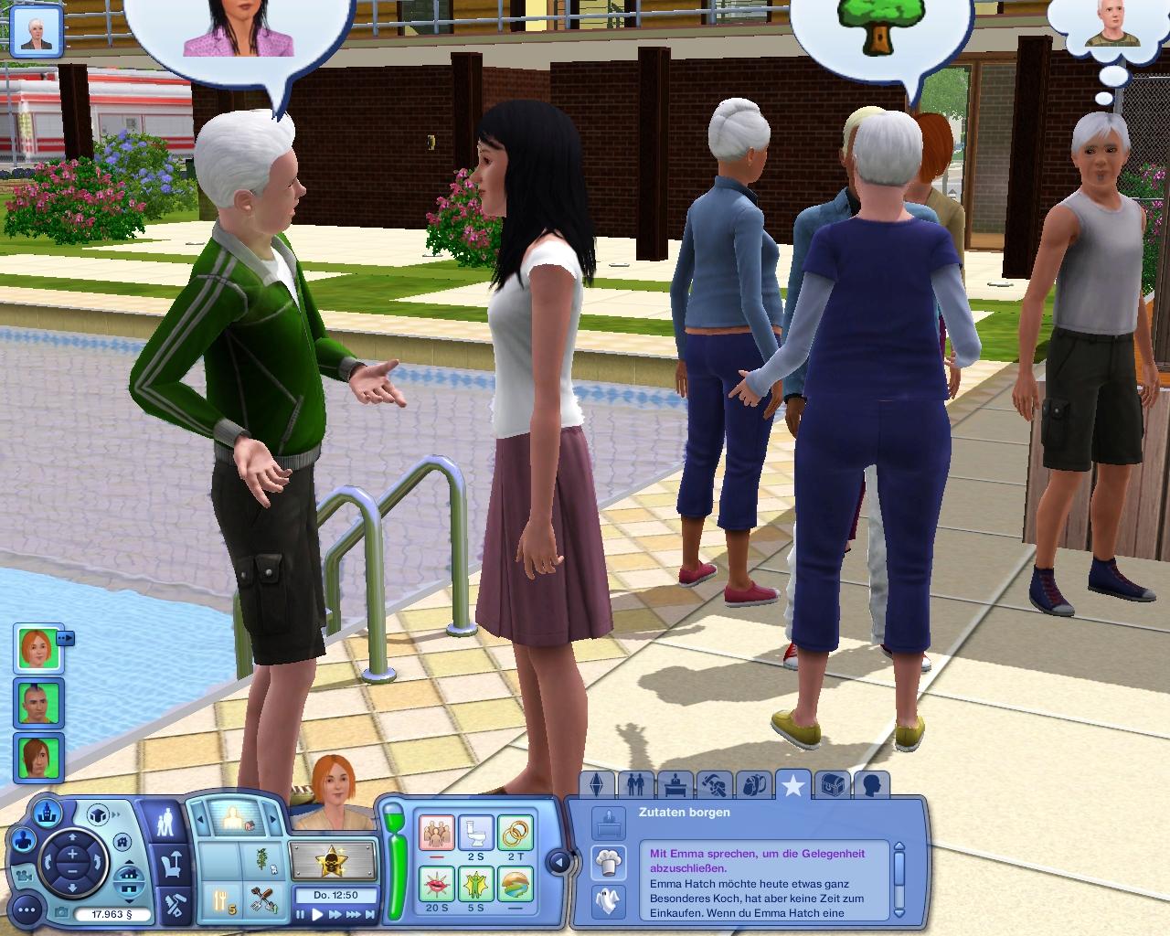 [04/06/2009] Immer wenn ein paar Sims zusammenkommen, nutzen sie die Gelegenheit für einen Plausch. Da entsteht auch am Beckenrand schnell ein Sim-Auflauf.