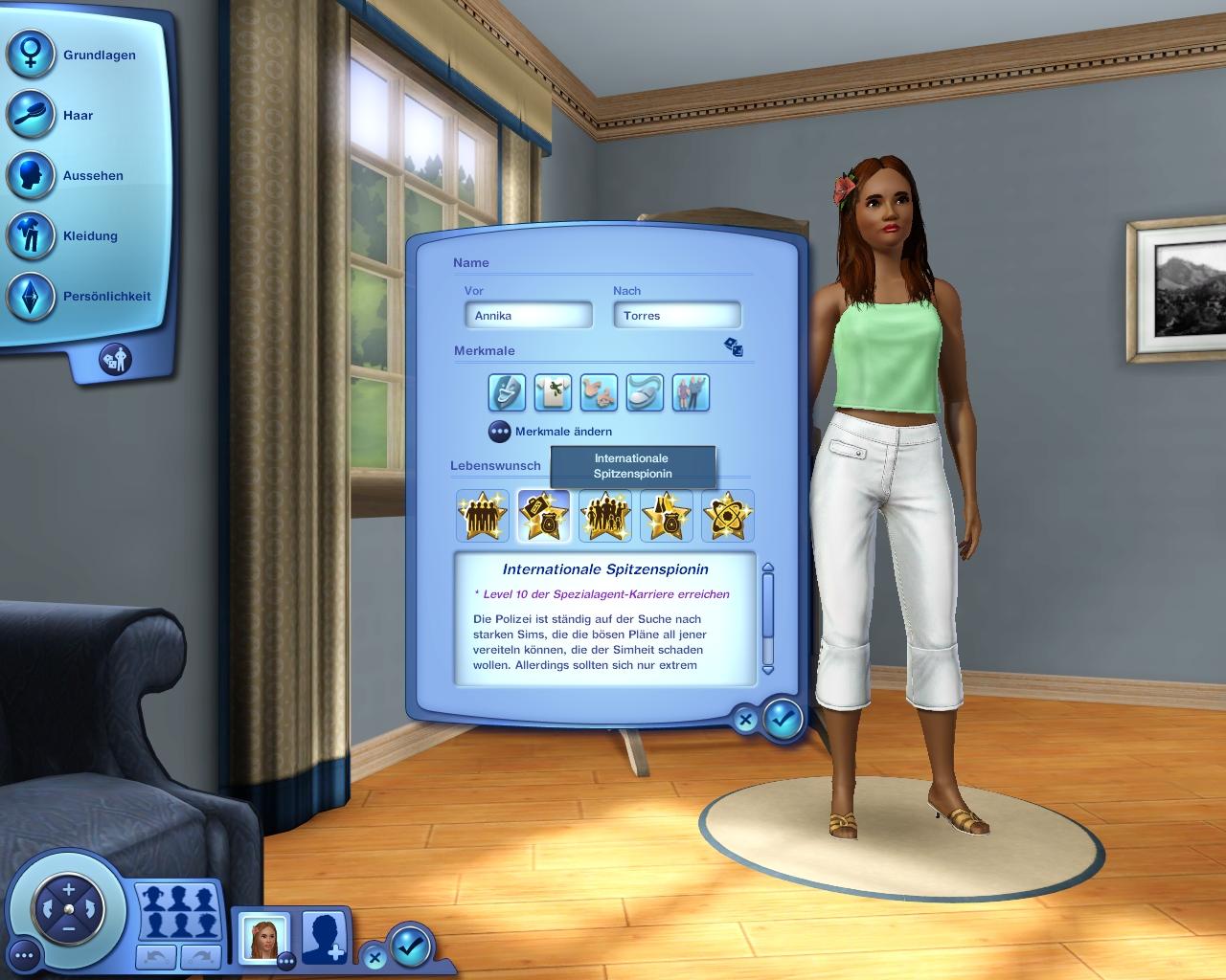 [12/06/2009] Zu Beginn des Sim-Lebens bestimmen Sie das Existenzziel des virtuellen Hausbewohners. Das Spiel bietet Ihnen nur solche Wünsche an, die mit den Charaktermerkmalen übereinstimmen.
