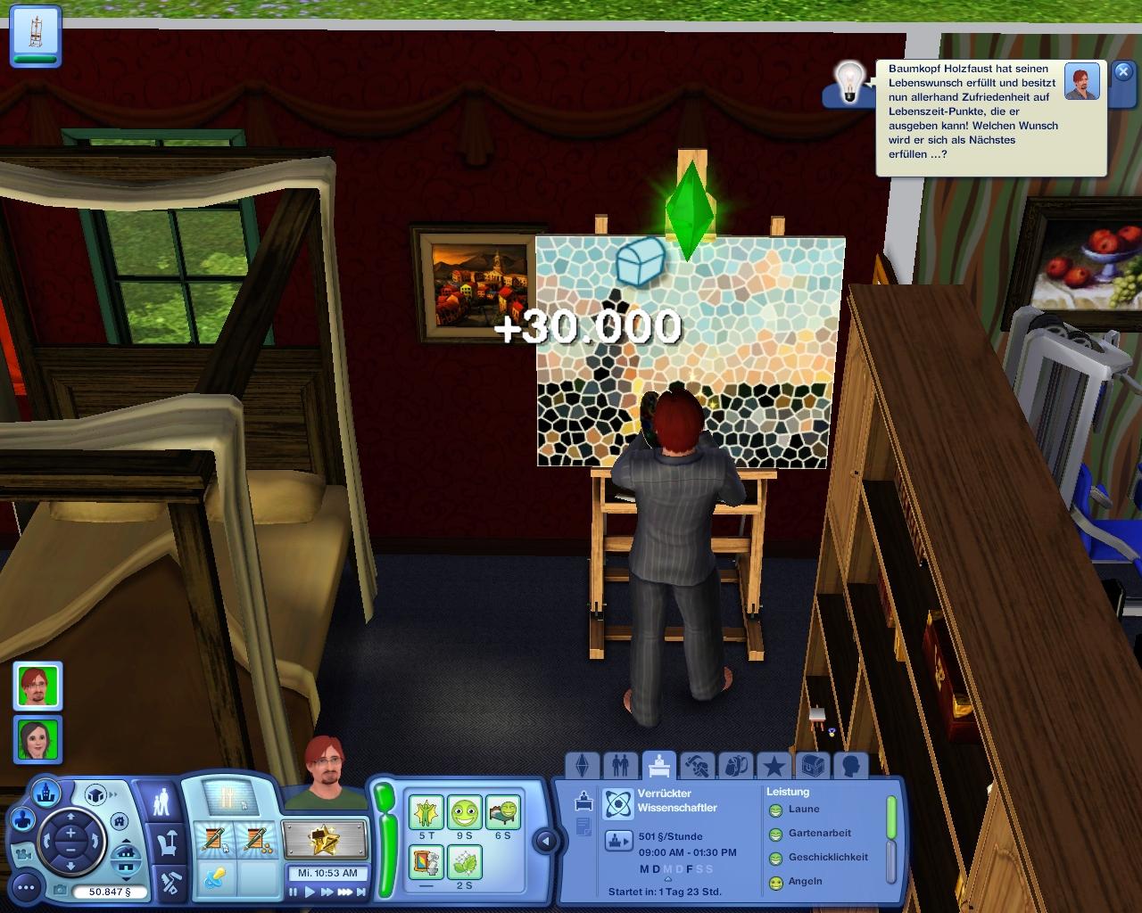 [12/06/2009] Wenn der Lebenswunsch eines Sims in Erfüllung geht, regnet es Belohnungspunkte, die Sie für nützliche, den Alltag erleichternde Extras ausgeben können.