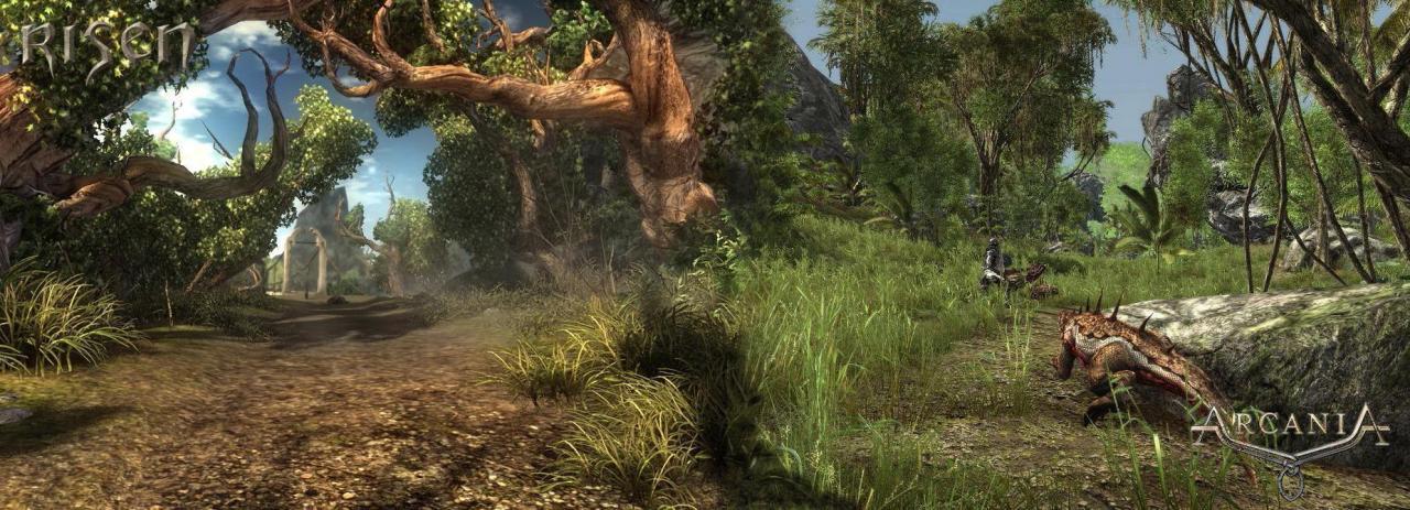 [12/06/2009] Darf es ein bisschen mehr Dschungel sein? Rechts sehen Sie die Vegetation von Arcania: A Gothic Tale, links begutachten Sie einen Schauplatz aus dem Rollenspiel Risen..