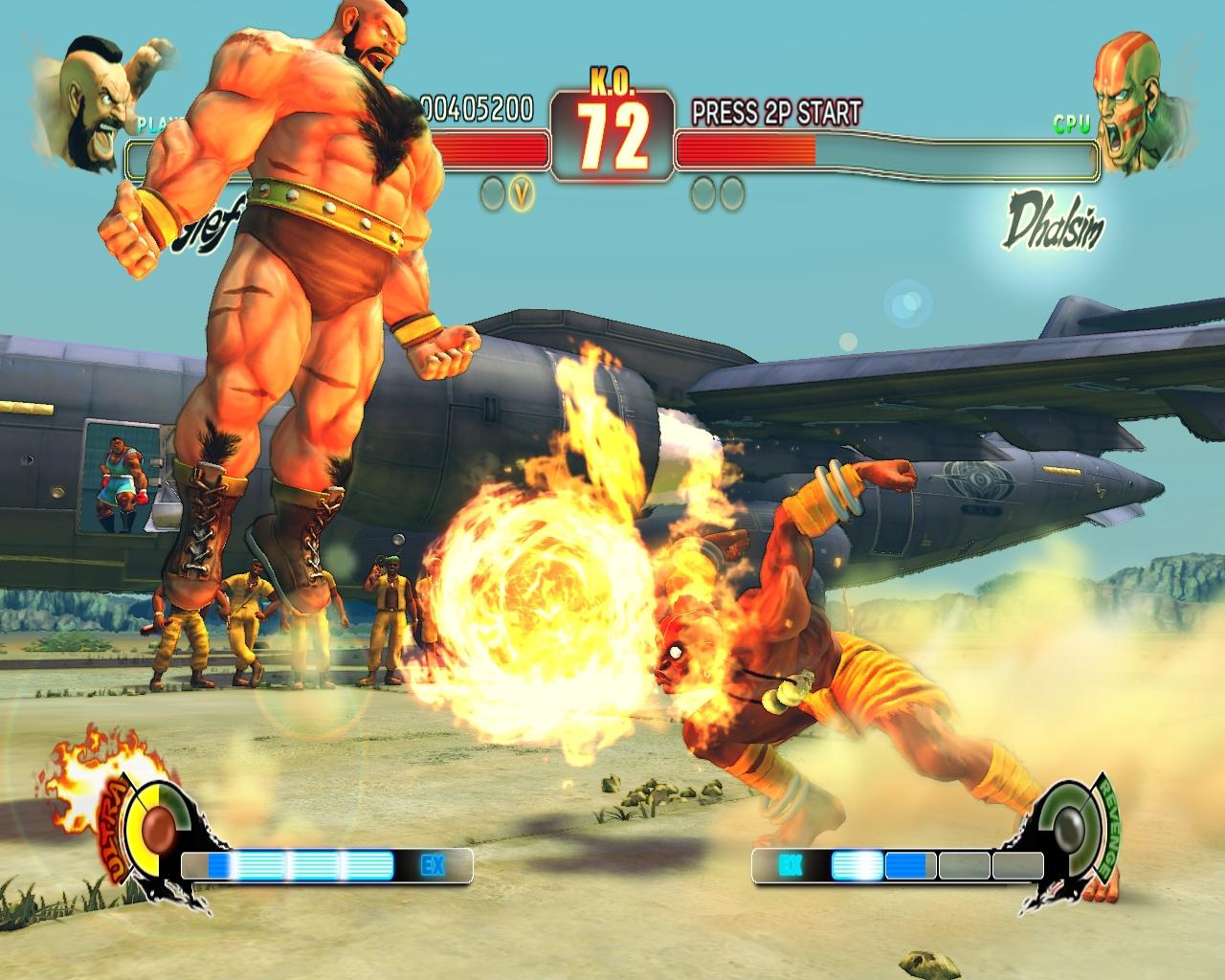 [29/06/2009] Bei Dhalsims flammender Ultra-Combo geht Zangief direkt in die Luft.
