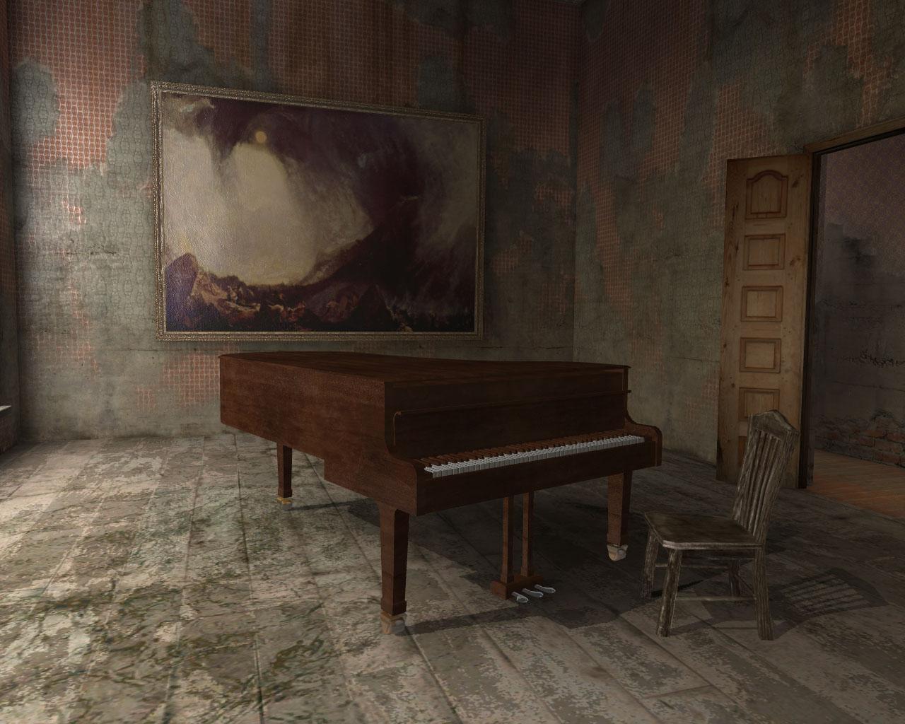 [28/07/2009] In Oles Apartment steht ein Piano. Wer's mit Farbe bemalt, hört eine traurige Melodie. Wer genauer hinschaut, bemerkt, dass die Reflektion auf der Piano-Oberfläche nicht der wirklichen Umgebung entspricht.