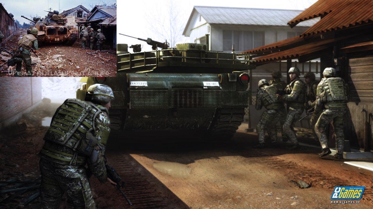 [24/07/2009] Von dem Foto links-oben, das erstmals vor einiger Zeit bei unseren Kollegen von operationflashpoint2.info aufgetaucht ist, haben sich die Entwickler von Codemasters beim Erstellen dieser Operation Flashpoint 2 (Dragon Rising)-Szene inspirieren lassen. 