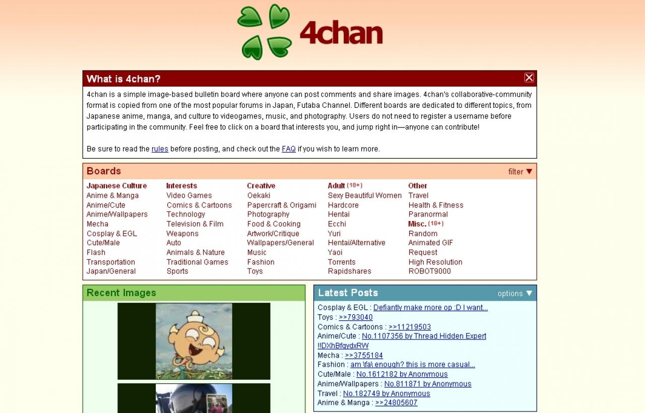 [03/09/2009] 2003: 4chan. Die Website 4chan.org wurde von dem 15 Jahre alten Christopher Poole ins Leben gerufen und diente ursprünglich dazu, die japanische Kultur zu repräsentieren. Mittlerweile gilt sie als Urpsung von zahllosen Internet-Phänomenen.