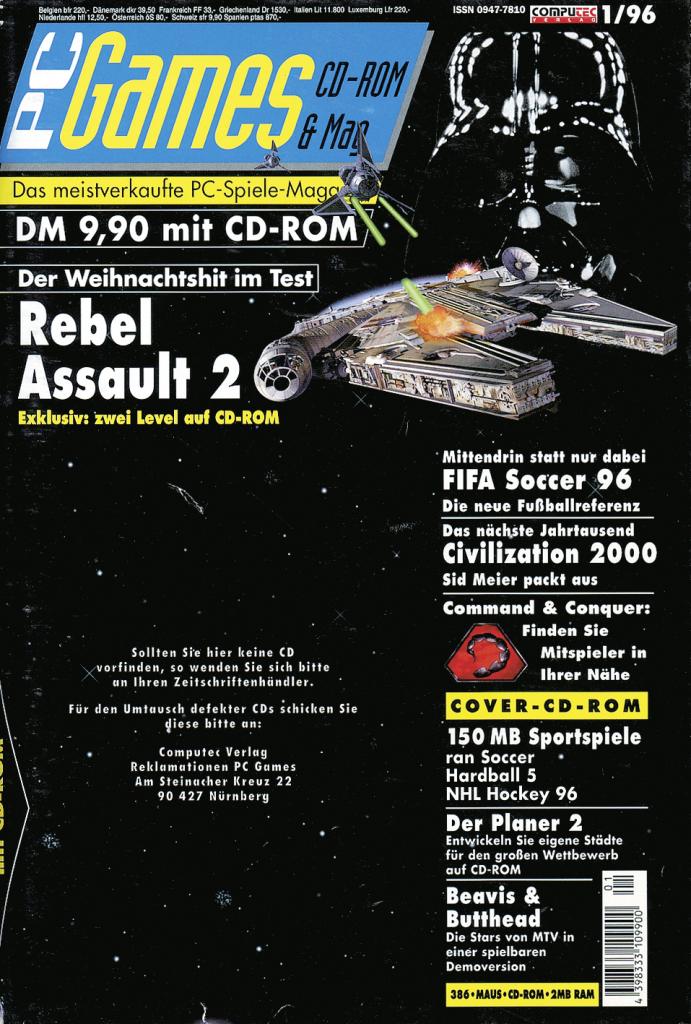 [09/09/2009] PC Games Ausgabe 01/96 - Titelthema: Rebel Assault 2