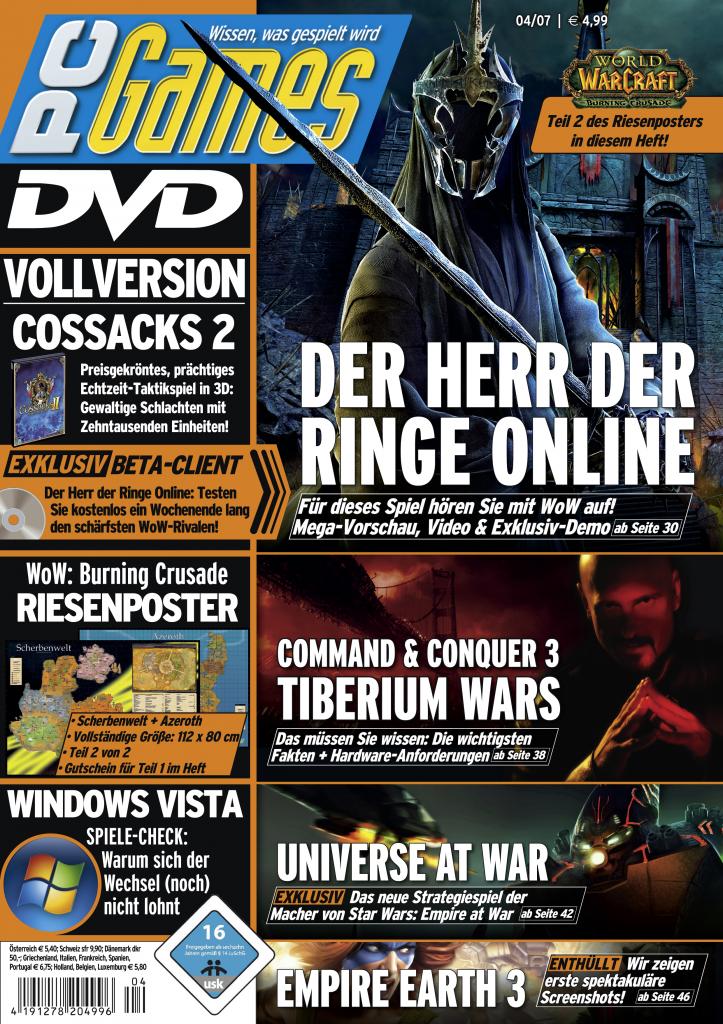 [10/09/2009] PC Games Ausgabe 04/07 - Titelthema: Der Herr der Ringe Online, Command & Conquer 3 und Universe at War.