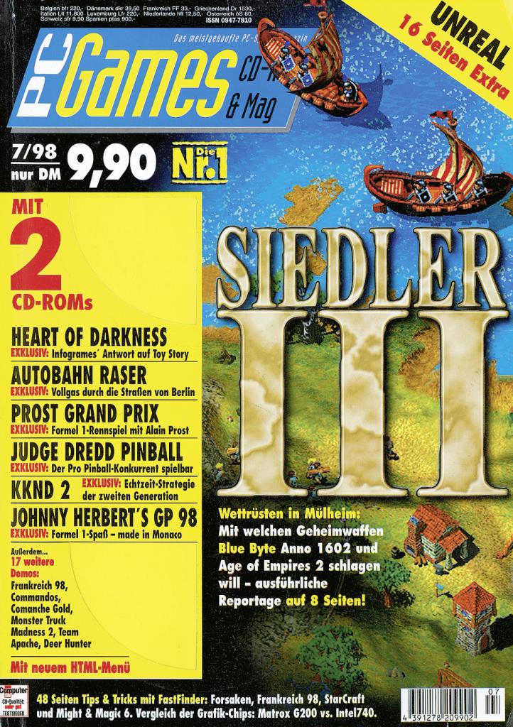 [09/09/2009] PC Games Ausgabe 07/98 - Titelthema: Die Siedler 3