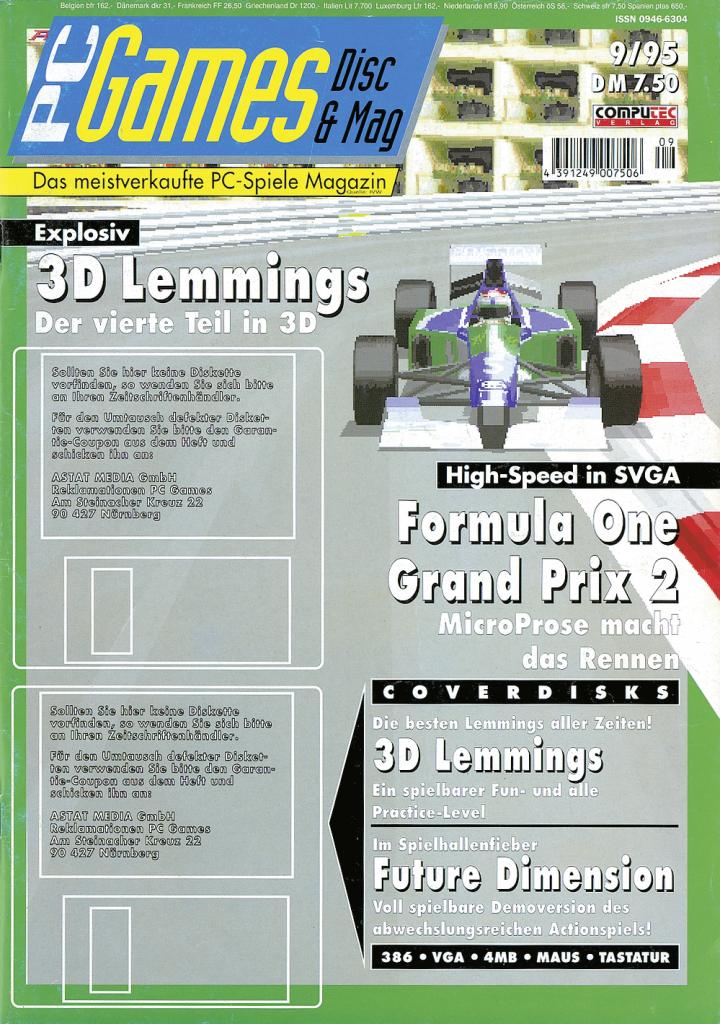 [09/09/2009] PC Games Ausgabe 09/95 - Titelthema: Formula One Grand Prix 2 (Ausgabe 08/95 fehlt)