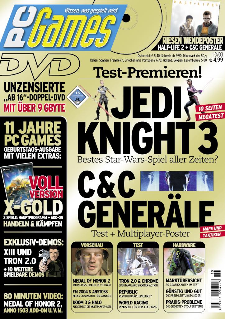 [10/09/2009] PC Games Ausgabe 10/03 - Titelthema: Jedi Knight 3 und Command & Conquer - Generäle