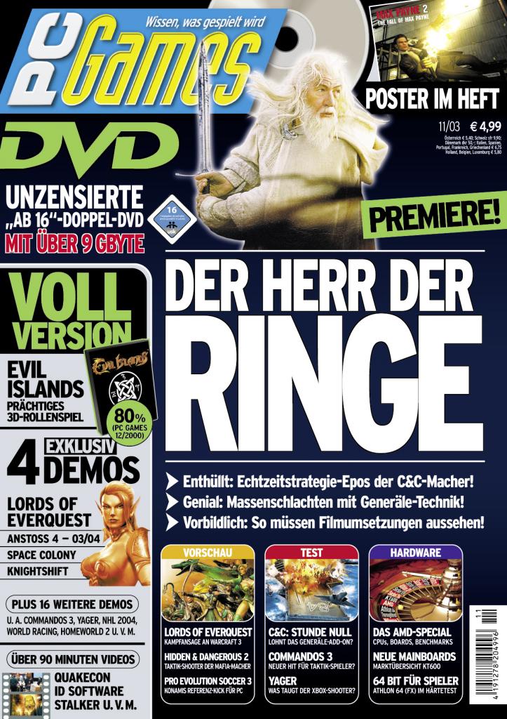 [10/09/2009] PC Games Ausgabe 11/03 - Titelthema: Der Herr der Ringe - Die Schlacht um Mittelerde