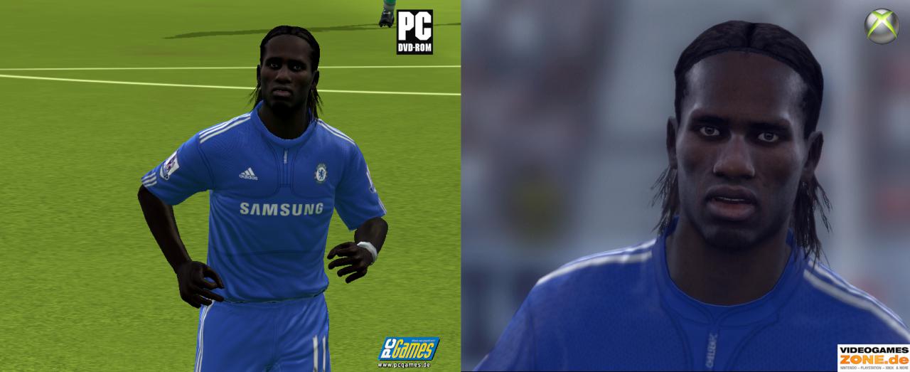 [11/09/2009] Hier im Bild: Drogba - links PC, rechts Xbox 360.