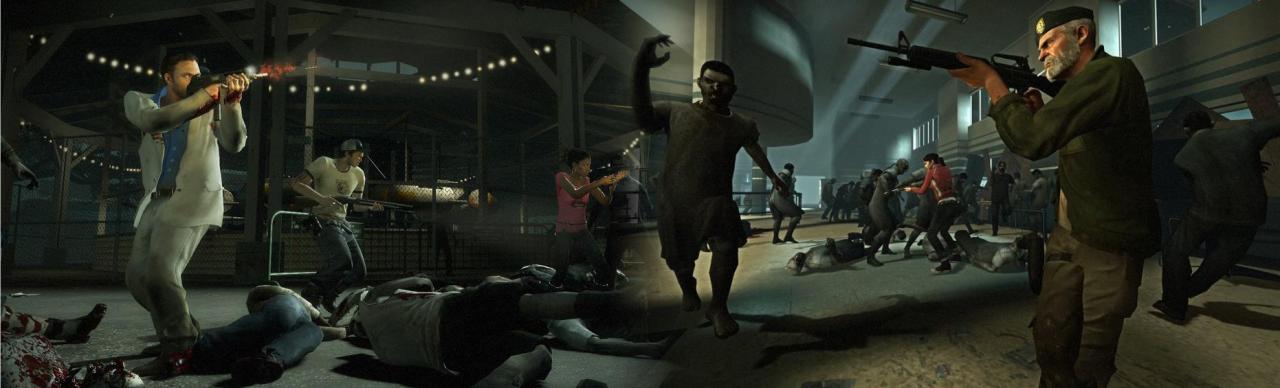 [12/09/2009] Die Überlebenden aus beiden Zombie-Shootern im Optik-Vergleich. Hätten Sie lieber wieder mit Bill, rechts im Bild zu sehen, gegen Zombie-Horden gekämpft?