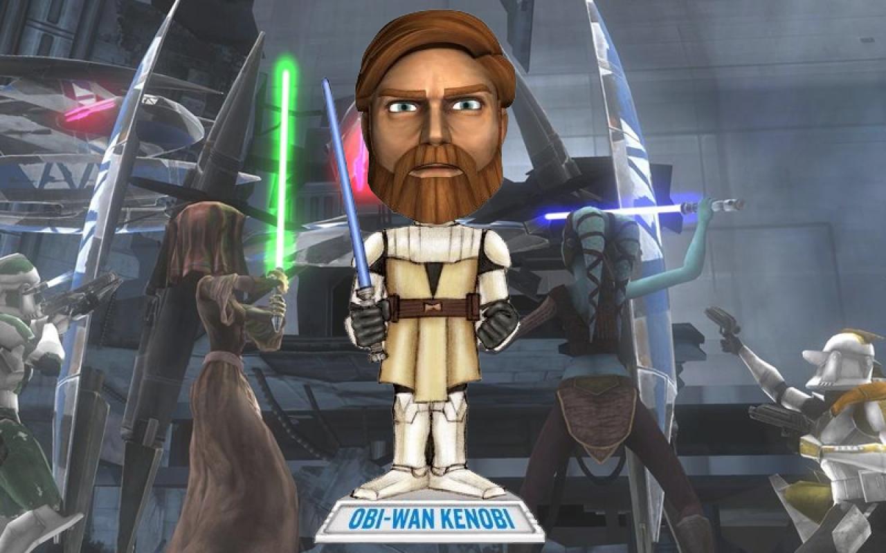 [08/09/2009] Star Wars: The Clones Wars – Obi-Wan-Kenobi >>> Obi-Wan Kenobi mit riesigem Kopf, der wackelt. Ein echter Hingucker für all jene, die Star Wars auch im Comic-Stil zu schätzen wissen. Figuren-Größe: Ca. 18 cm. Kosten: 13,99 plus Versand, Shop-Link: Obi-Wan Kenobi.