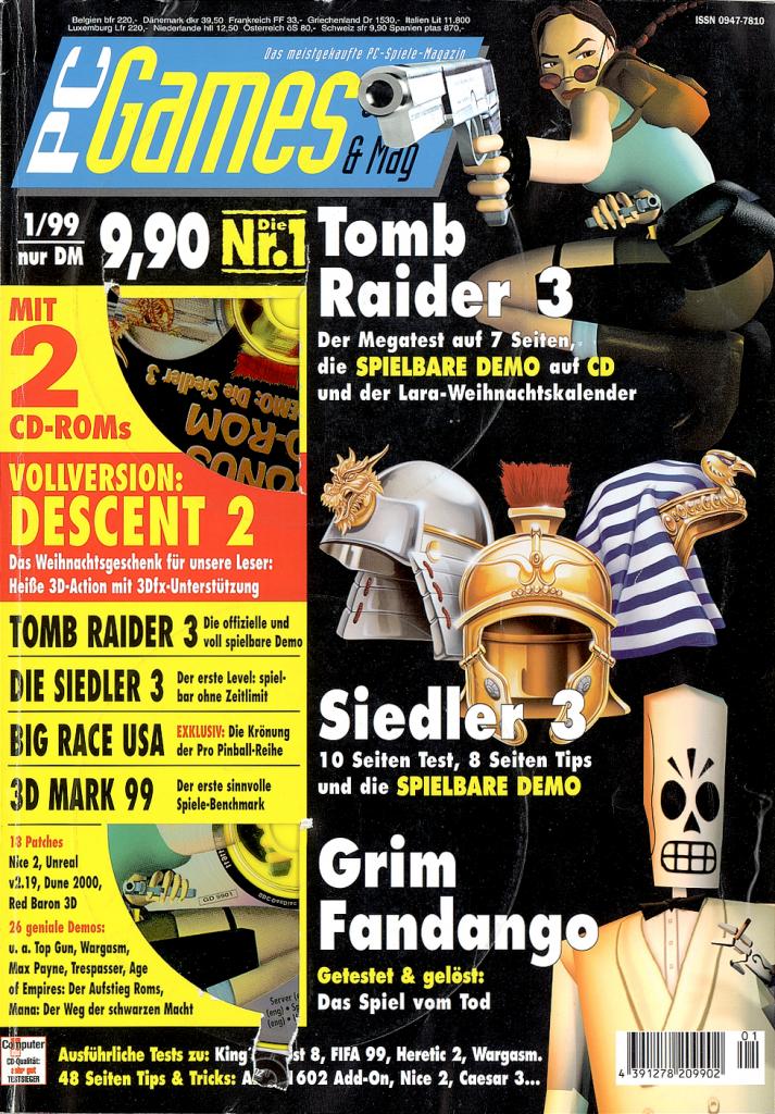 [09/09/2009] PC Games Ausgabe 01/99 - Titelthema: Tomb Raider 3, Die Siedler 3 und Grim Fandango