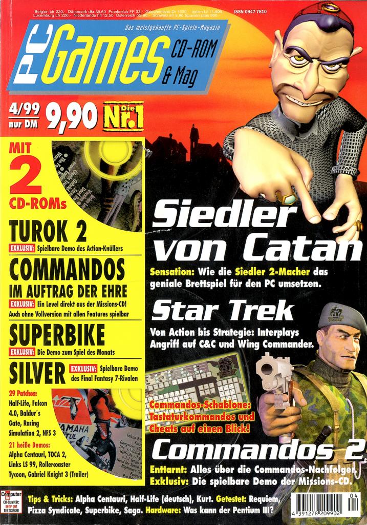[09/09/2009] PC Games Ausgabe 04/99 - Titelthema: Die Siedler von Catan und Commandos 2