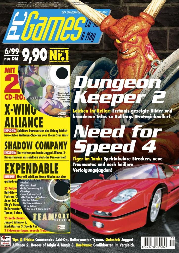 [09/09/2009] PC Games Ausgabe 06/99 - Titelthema: Dungeon Keeper 2 und Need for Speed 4