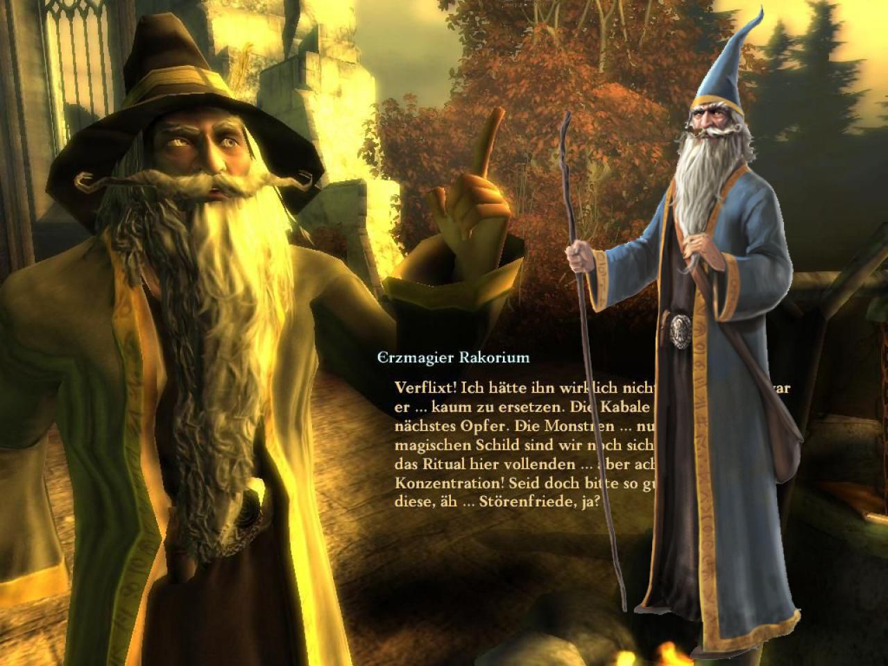 [01/09/2009] Erzmagier Rakorium in Das Schwarze Auge: Drakensang (links) und so wie er in Drakensang: Am Fluss der Zeit auftauchen soll.