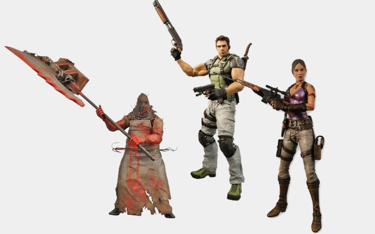 [08/09/2009] Resident Evil 5 Series 1-Set >>> In wenigen Tagen kommt die PC-Version von Resident Evil 5 in den Handel. Um den Release gebührend vorzubereiten, empfiehlt dieses schicke Todbringer-Set. Mit dabei: Sheva, Chris und ein fieser Typ mit großer Axt. Figuren-Größe: Ca. 18 cm. Kosten: 46,50 Euro (auch einzeln erhältlich) plus Versand, Shop-Link: Resident Evil 5-Set.